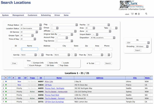 screen shot of location management interface